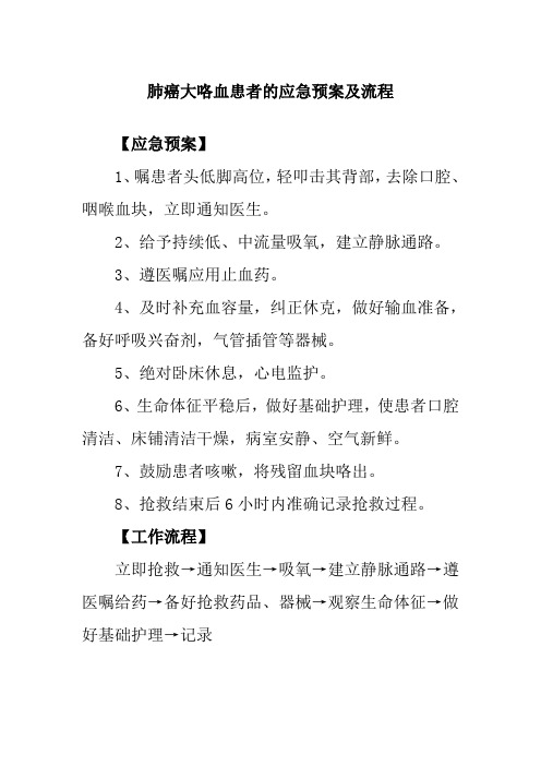 肺癌大咯血患者的应急预案及流程