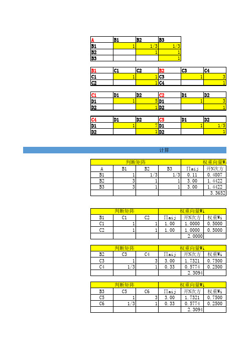 用电子表格(Excel)实现层次分析法(AHP)的简捷计算