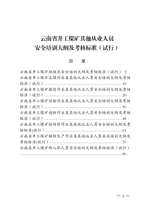 云南省井工煤矿其他从业人员安全培训大纲及考核标准(试行)