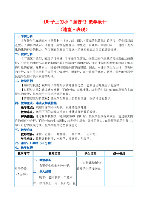 (赛课教案)二年级下册美术《叶子上的小“血管”》