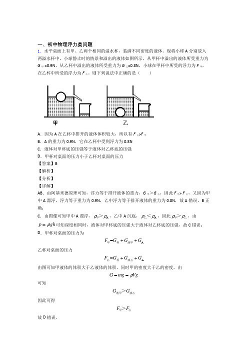 2020-2021中考物理 浮力类问题 培优 易错 难题练习(含答案)含答案