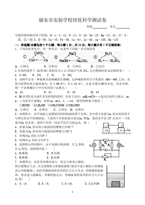 丽水市实验学校九年级培优科学