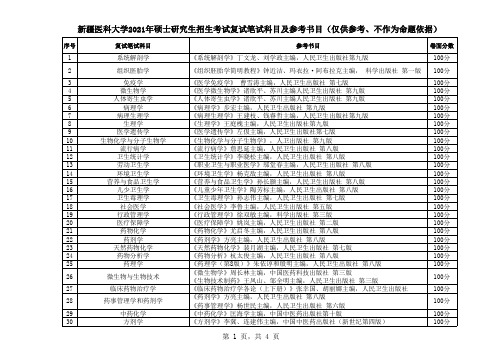 2021年新疆医科大学硕士研究生招生考试复试笔试科目及参考书目