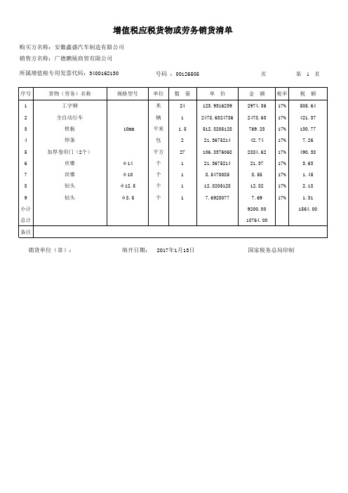 增值税发票销售清单模板