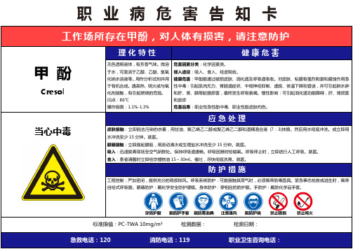 【甲酚】职业病危害告知卡(精编版)