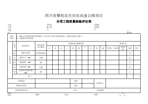 台帽 盖梁质量评定表