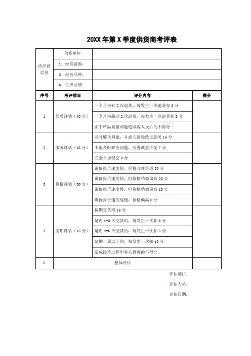 供货商考评指标及评分表 模板