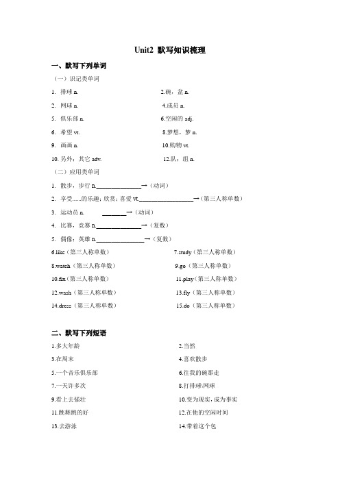 牛津译林版 七年级英语上册 7A unit2 单元知识点默写(含答案)