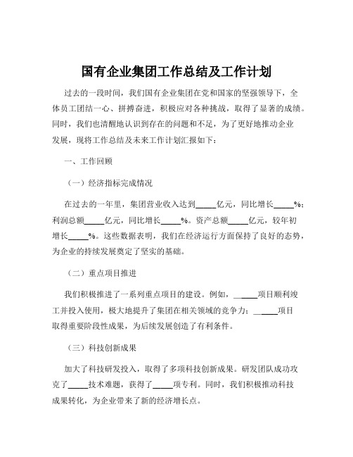 国有企业集团工作总结及工作计划