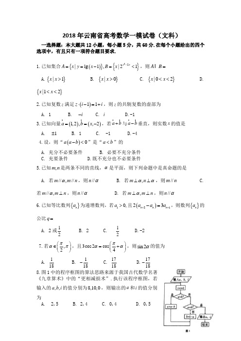 2018年云南省高考数学一模试卷