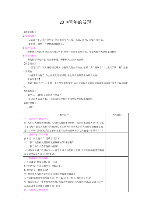 五年级下册语文教案-第八单元：23 童年的发现-人教部编版