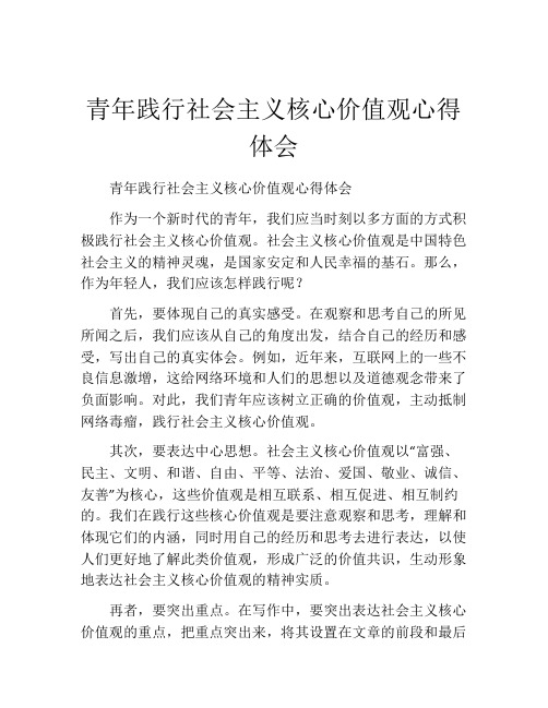 青年践行社会主义核心价值观心得体会