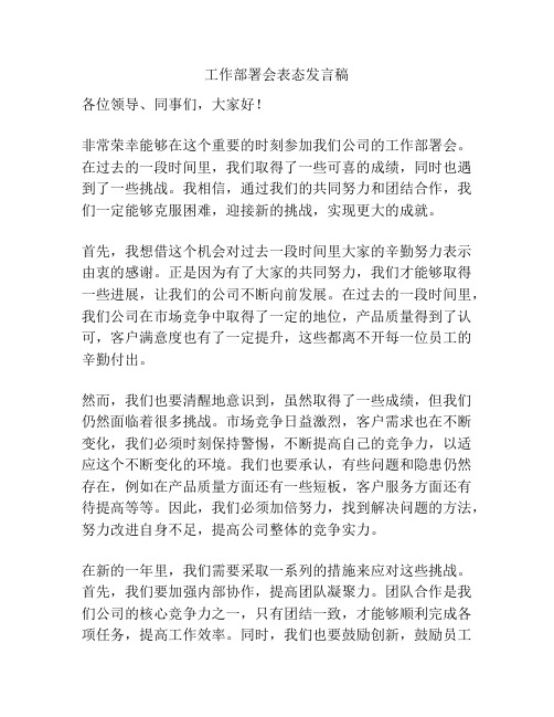 工作部署会表态发言稿