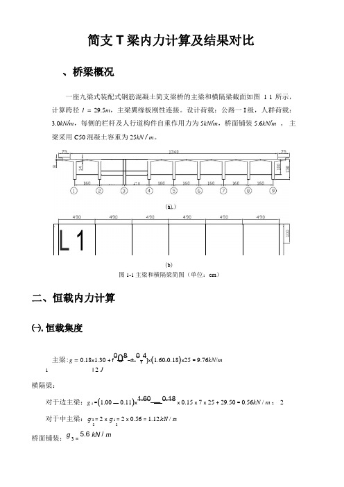 简支T梁内力计算及结果比较