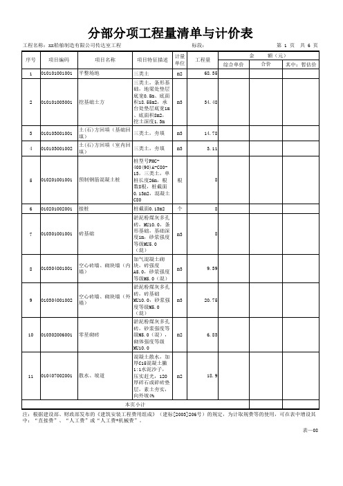 【土木毕设】工程量清单计价_表-08 分部分项工程量清单与计价表
