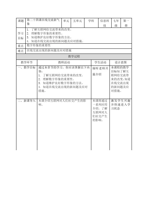 义务教育版(2024)七年级上册信息技术第二十四课《在线交流新气象》教案