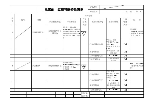 过程特殊特性清单