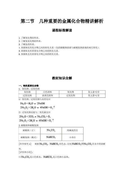 高中化学备课参考 几种重要的金属化合物精讲解析