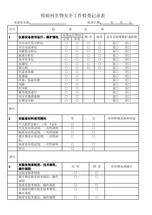 实验室生物安全工作检查记录表