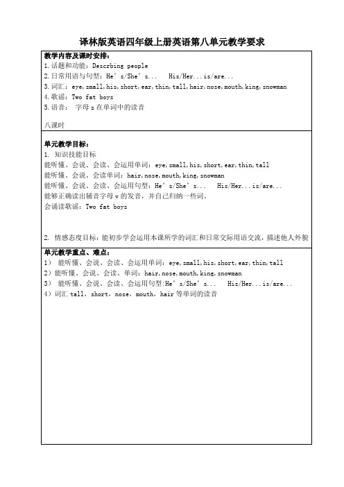 译林版英语四年级上册Unit8教学设计方案-最新