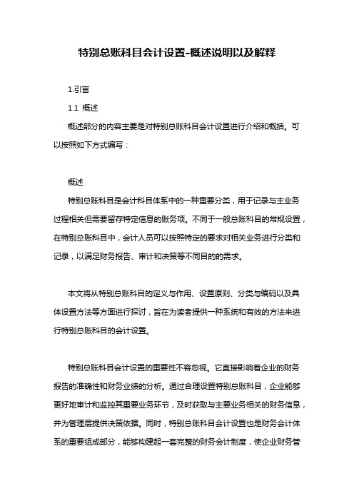 特别总账科目会计设置