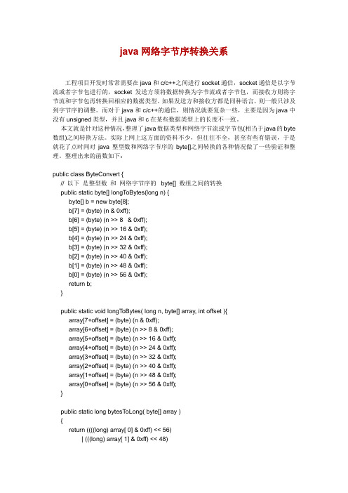 java网络字节序转换关系