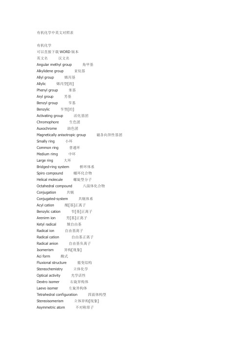 有机化学中英文对照表