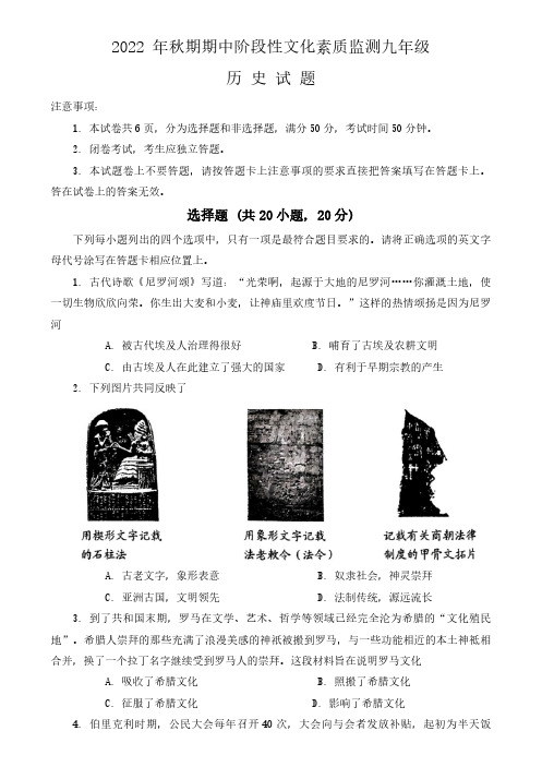 河南省南阳市唐河县2022~2023学年九年级上学期期中线上考试历史试卷(含答案)