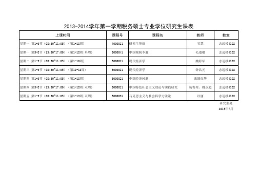 2013-2014学年第一学期税务硕士专业学位研究生课表