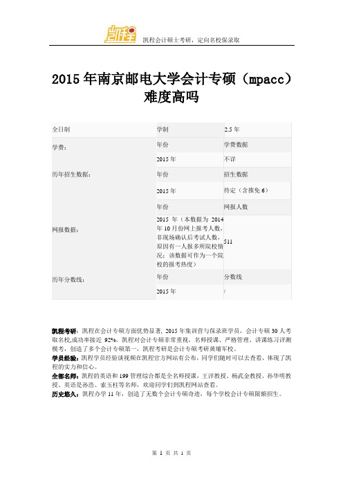 2015年南京邮电大学会计专硕(mpacc)难度高吗