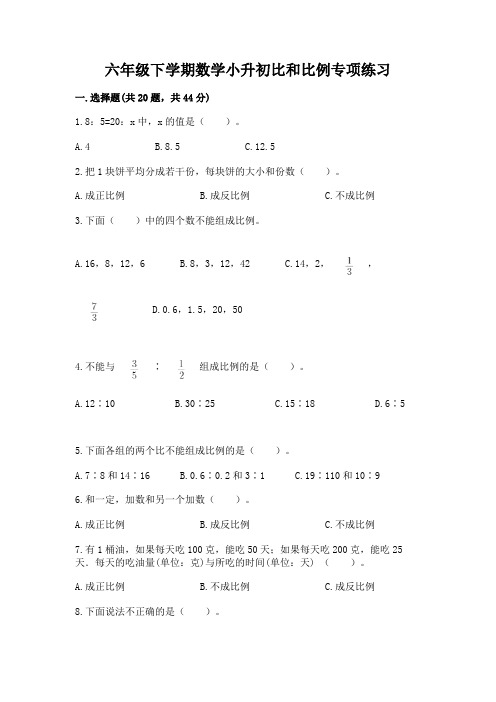 六年级下学期数学小升初比和比例专项练习(典优)附精品答案