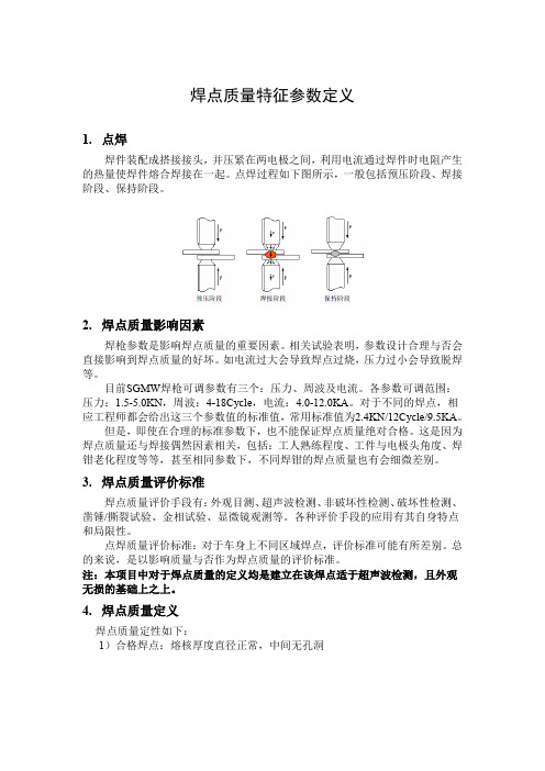 焊点质量特征参数定义