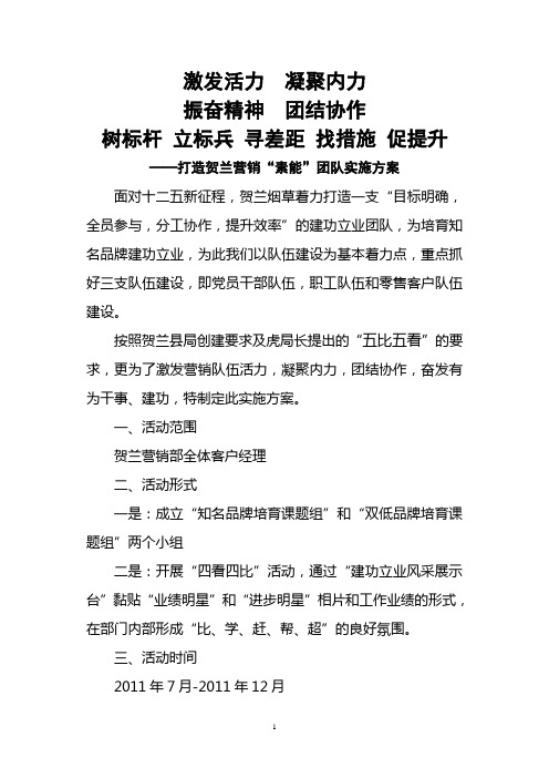 激发活力,凝聚内力之团队建设实施方案