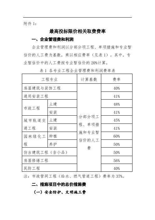 上海建筑工程取费费率