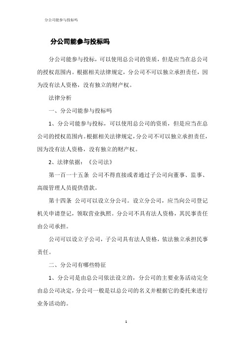 分公司能参与投标吗