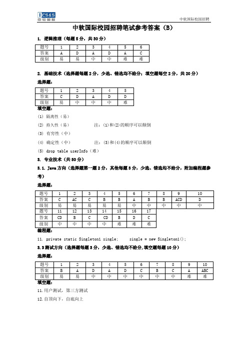 中软国际校园招聘笔试参考答案_IIB