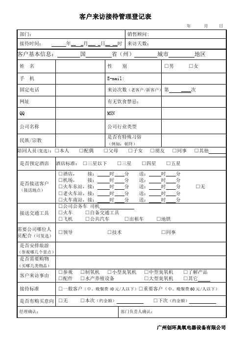 客户来访接待登记表