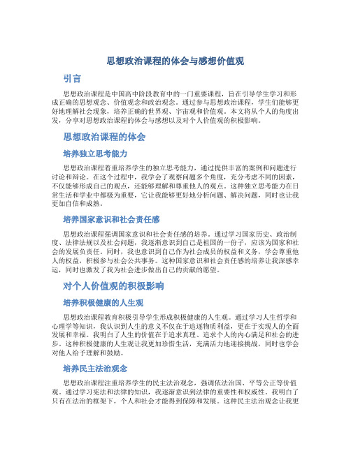 思想政治课程的体会与感想价值观