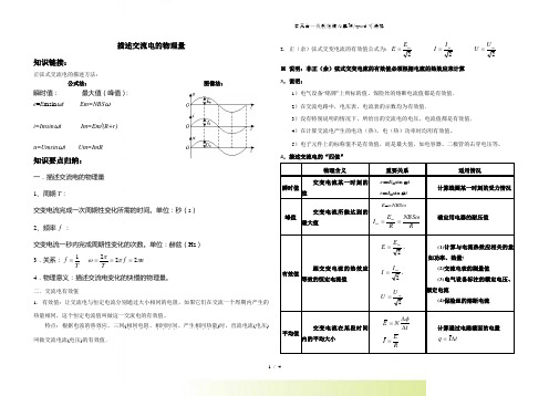 高二物理选修32第五章5.2描述交流电的物理量知识要点归纳