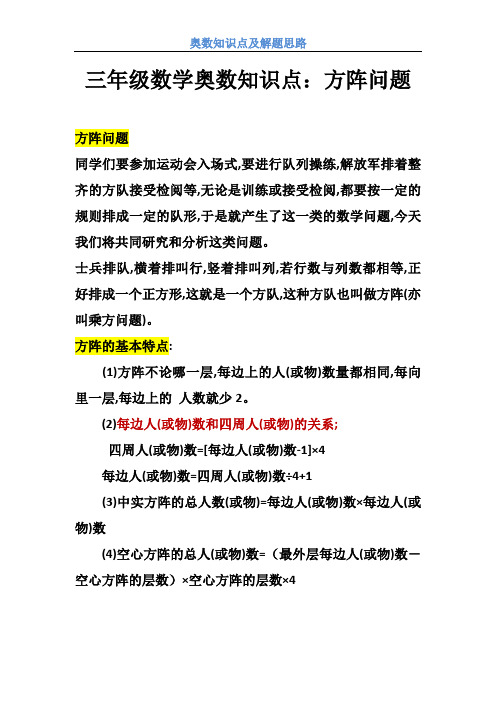 【通用】三年级数学奥数《方阵问题》知识点及解题思路