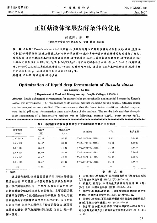 正红菇液体深层发酵条件的优化