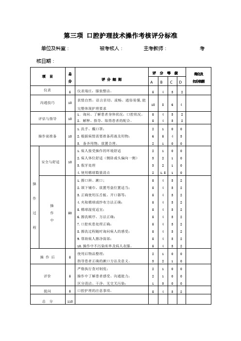 第三项 口腔护理技术操作考核评分标准