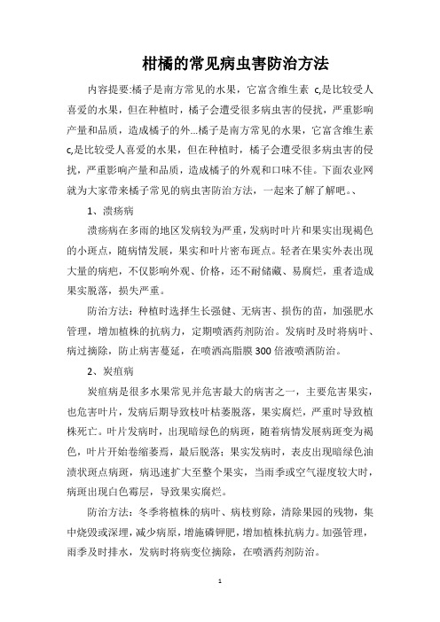 柑橘的常见病虫害防治方法