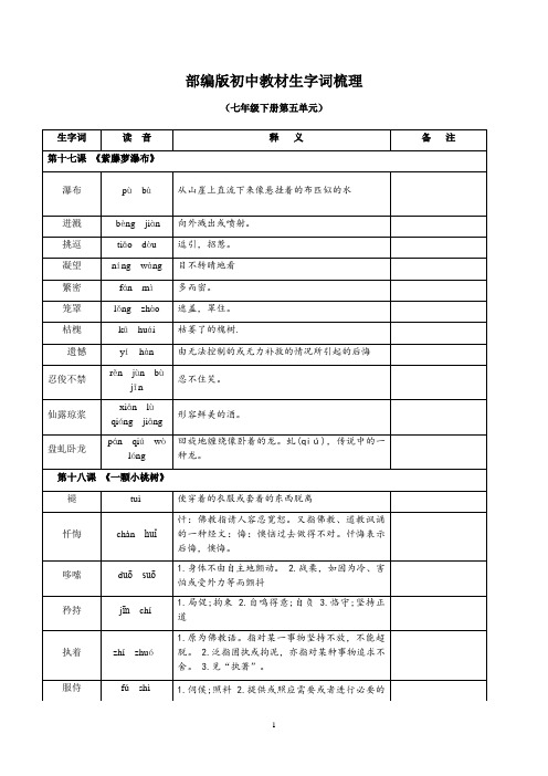 部编版七下第五单元生字词梳理