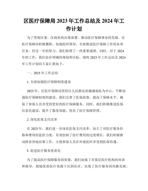 区医疗保障局2023年工作总结及2024年工作计划