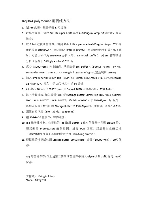 TaqDNA polymerase酶提纯方法