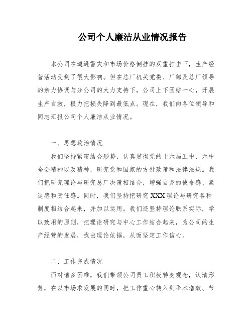 公司个人廉洁从业情况报告