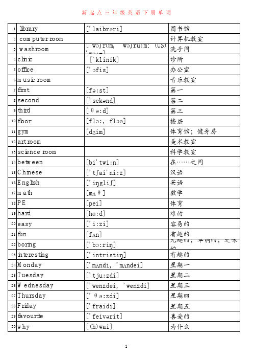 新起点三下英语单词音标