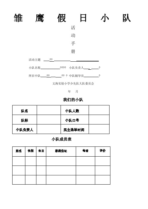 假日小队活动手册记录表