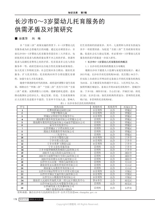 长沙市0～3岁婴幼儿托育服务的供需矛盾及对策研究